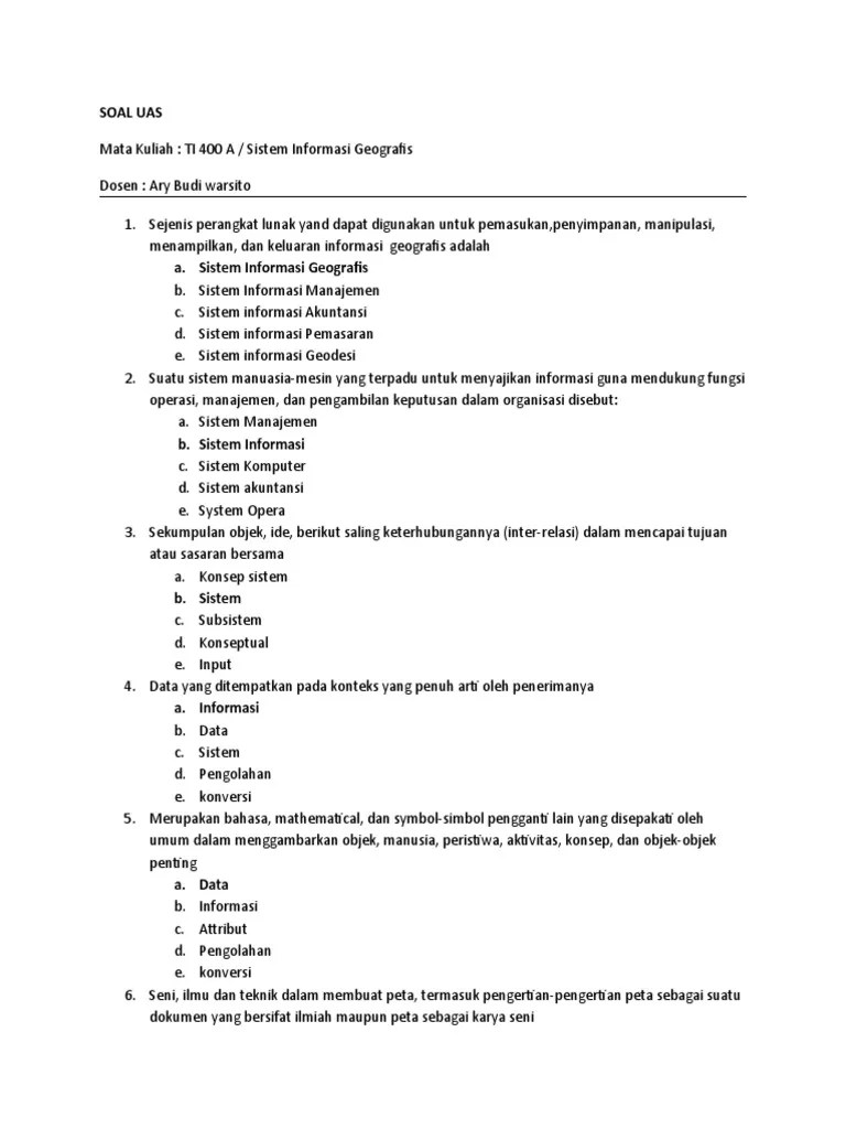 Kumpulan Soal Dan Jawaban Ujian Akhir Semester Sistem Informasi Geografis –  Beinyu.com