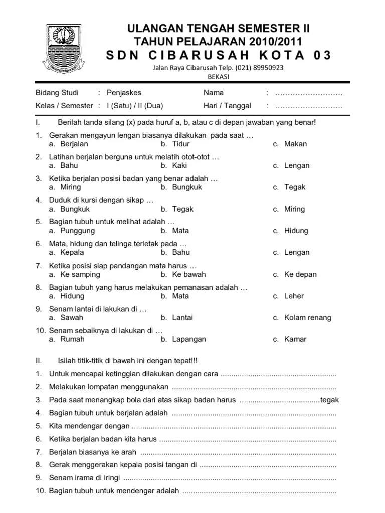 Soal Penjas Kelas 11 Semester 2 Tentang Kebugaran Jasmani
