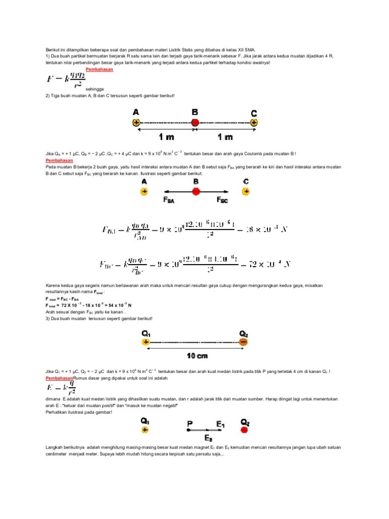 Contoh Soal Dan Pembahasan Tentang Listrik Statis Kelas Xii