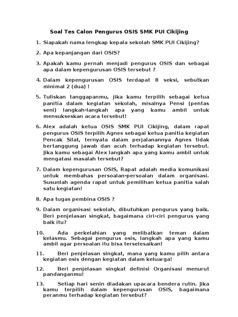 Check spelling or type a new query. Soal Tes Tulis Osis Smp Jawabanku Id