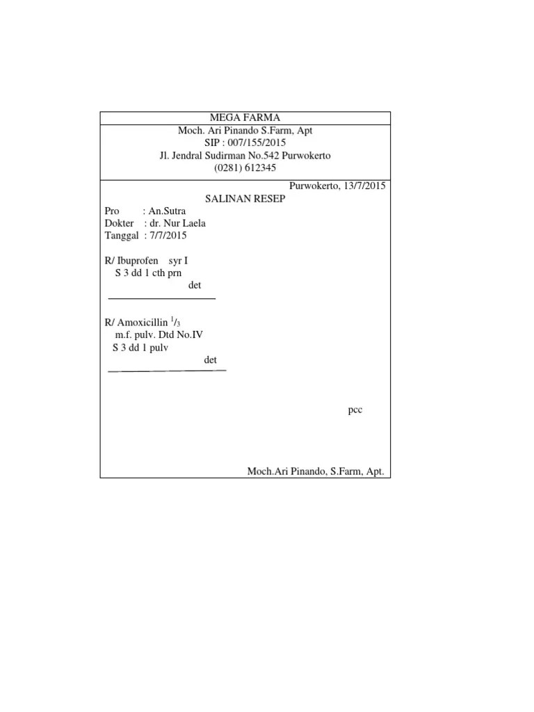 Contoh Copy Resep Dokter – Lektur Indo