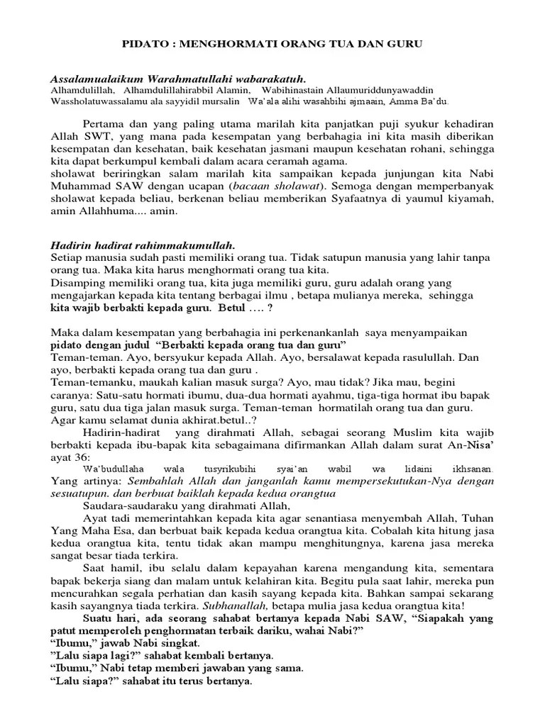 Contoh Pidato Menghormati Dan Menyayangi Orang Tua Dan Guru // Kumpulan  Contoh Terbaru