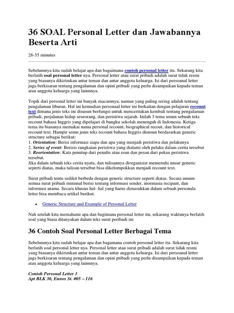 Soal Personal Letter Pilihan Ganda Sma – Sekali
