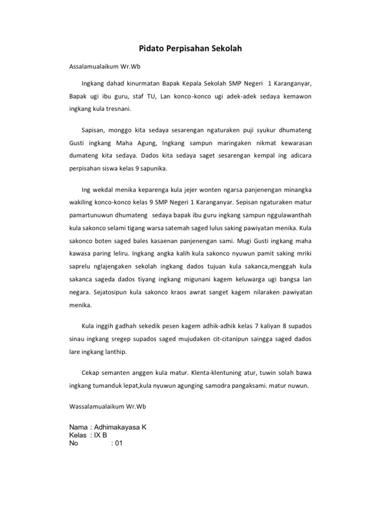 Penutup Pidato Bahasa Jawa Perpisahan