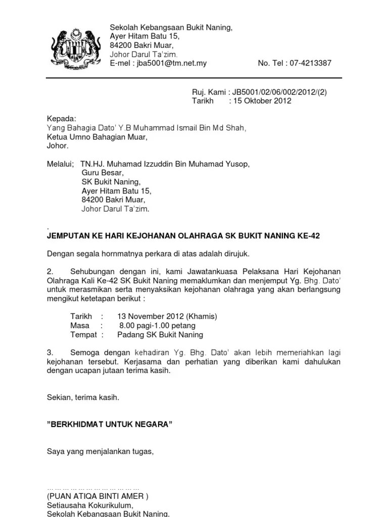 Psk 01 02 11 01 timbalan naib canselor, ruj. Contoh Surat Rasmi Jemputan Ke Program Contoh Two - Cuitan ...
