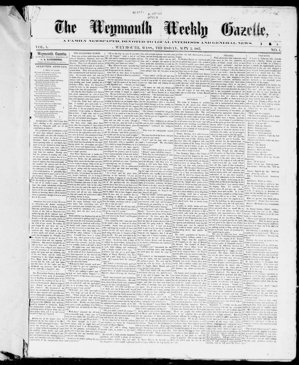 Weymouth Massachusetts Gazette Newspaper 18671924 Massachusetts(04)
