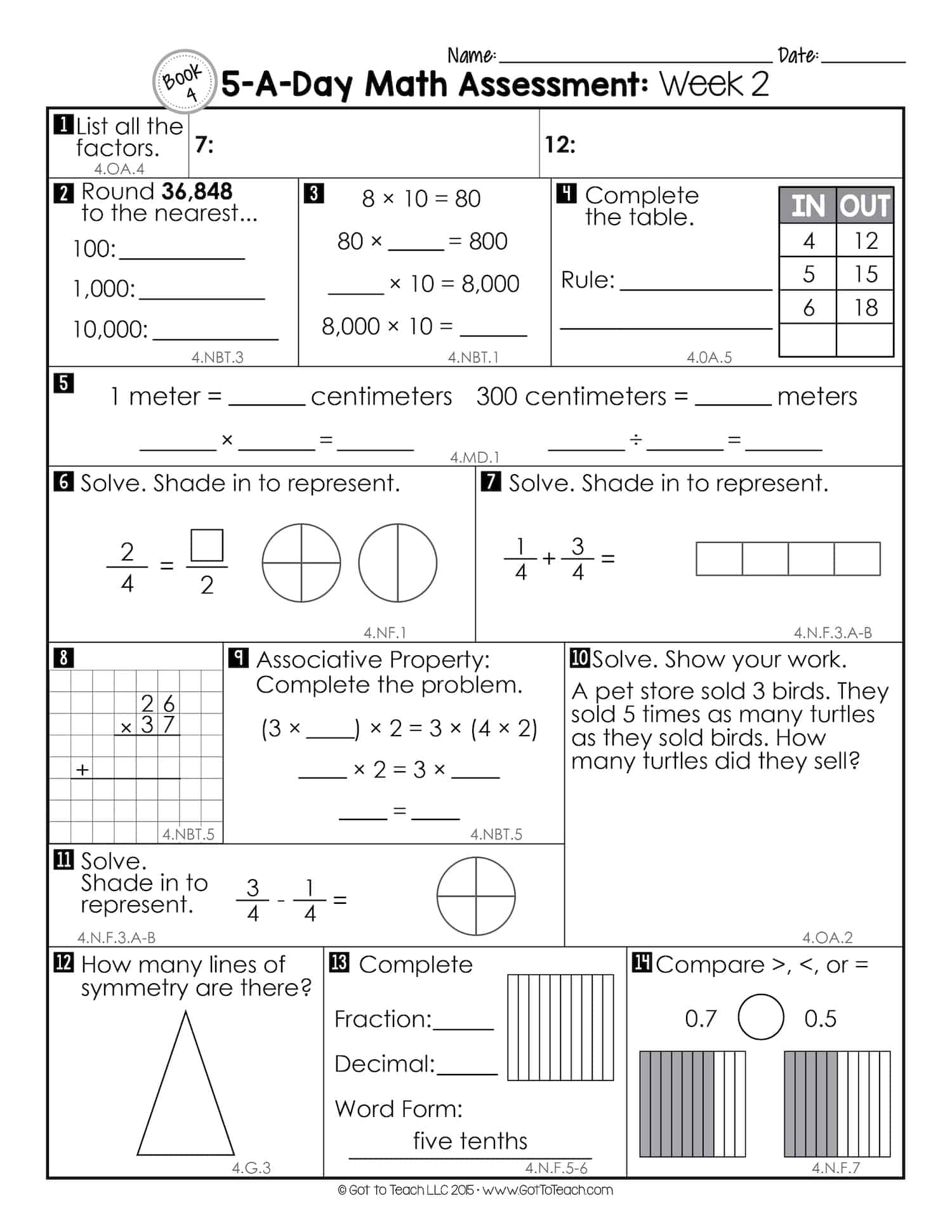 4th Grade Math Pretest Teaching Resources Teachers Pay Teachers