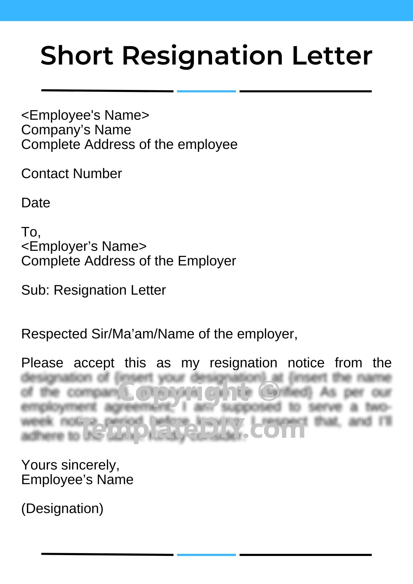 Short Resignation Letter Sample Sample with Examples [Word]
