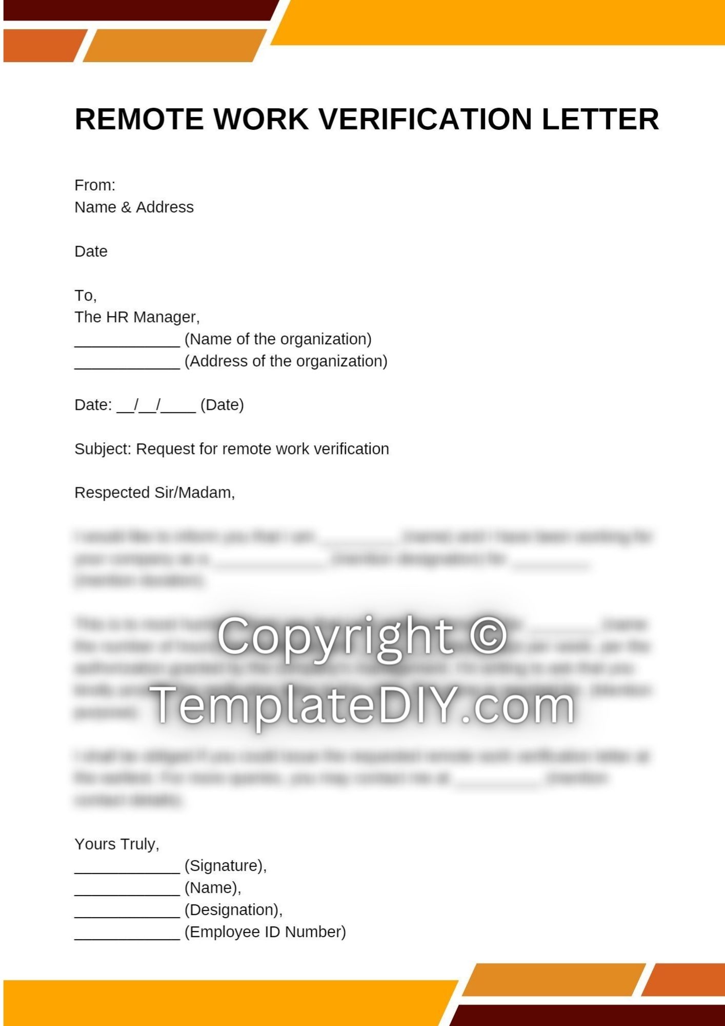 Remote Work Verification Letter Sample Template Examples