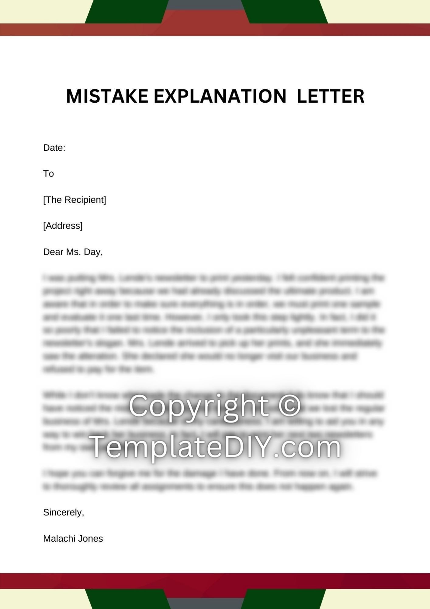 Mistake Explanation Letter Sample with Examples [Word]