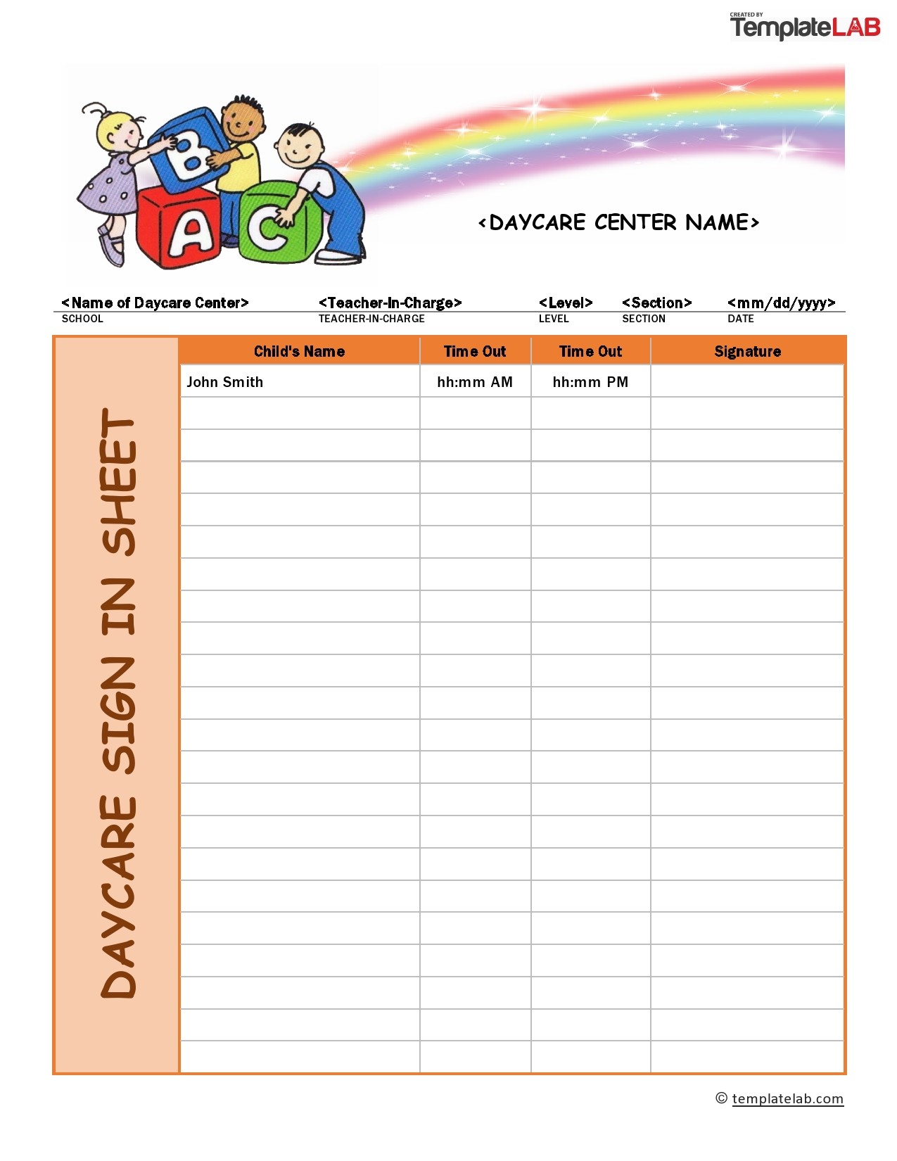Child Care Sign In Sign Out Sheet Fill Out and Sign Printable.