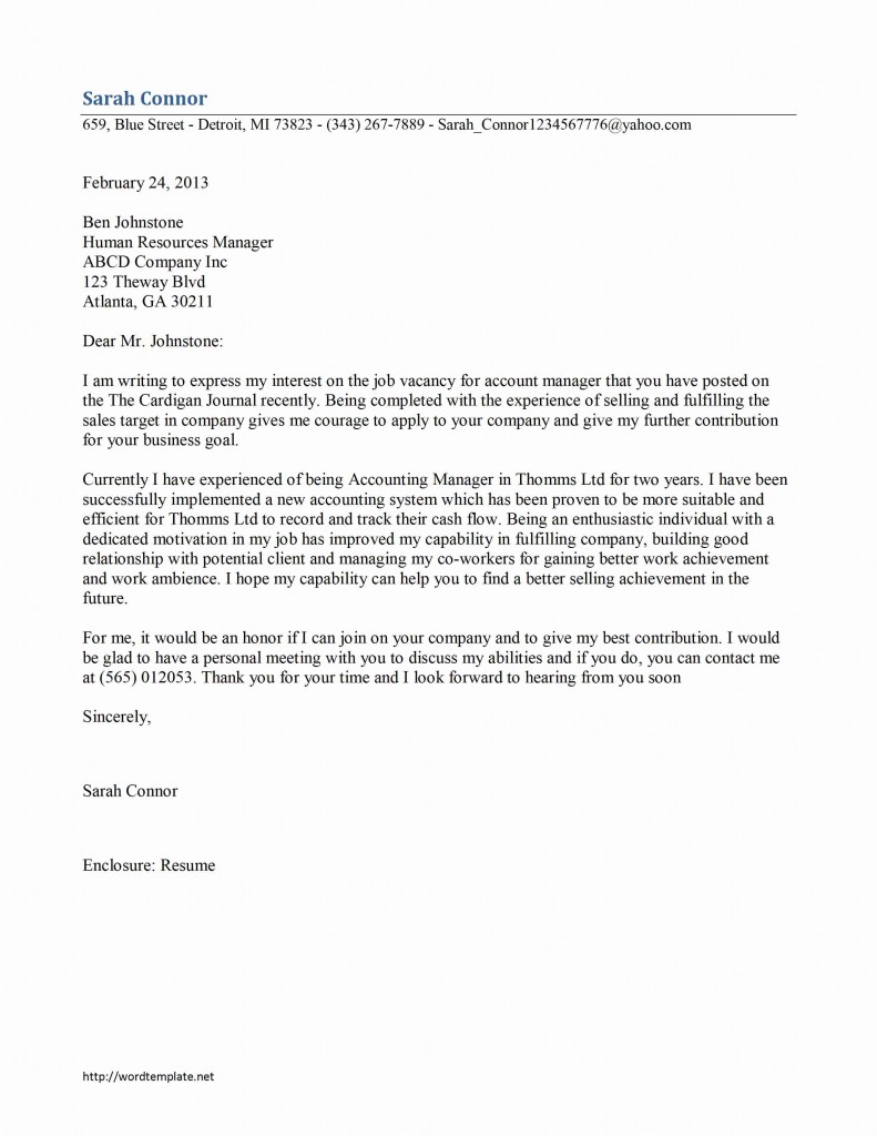 Job Application Letter For Junior Accountant Template