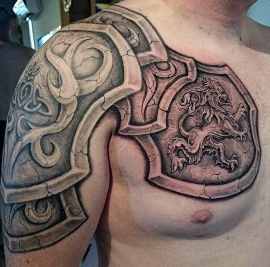Warrior Knight Armor Shield Tattoo On Shoulder To Chest – Entertainmentmesh 550_x_556_jpg