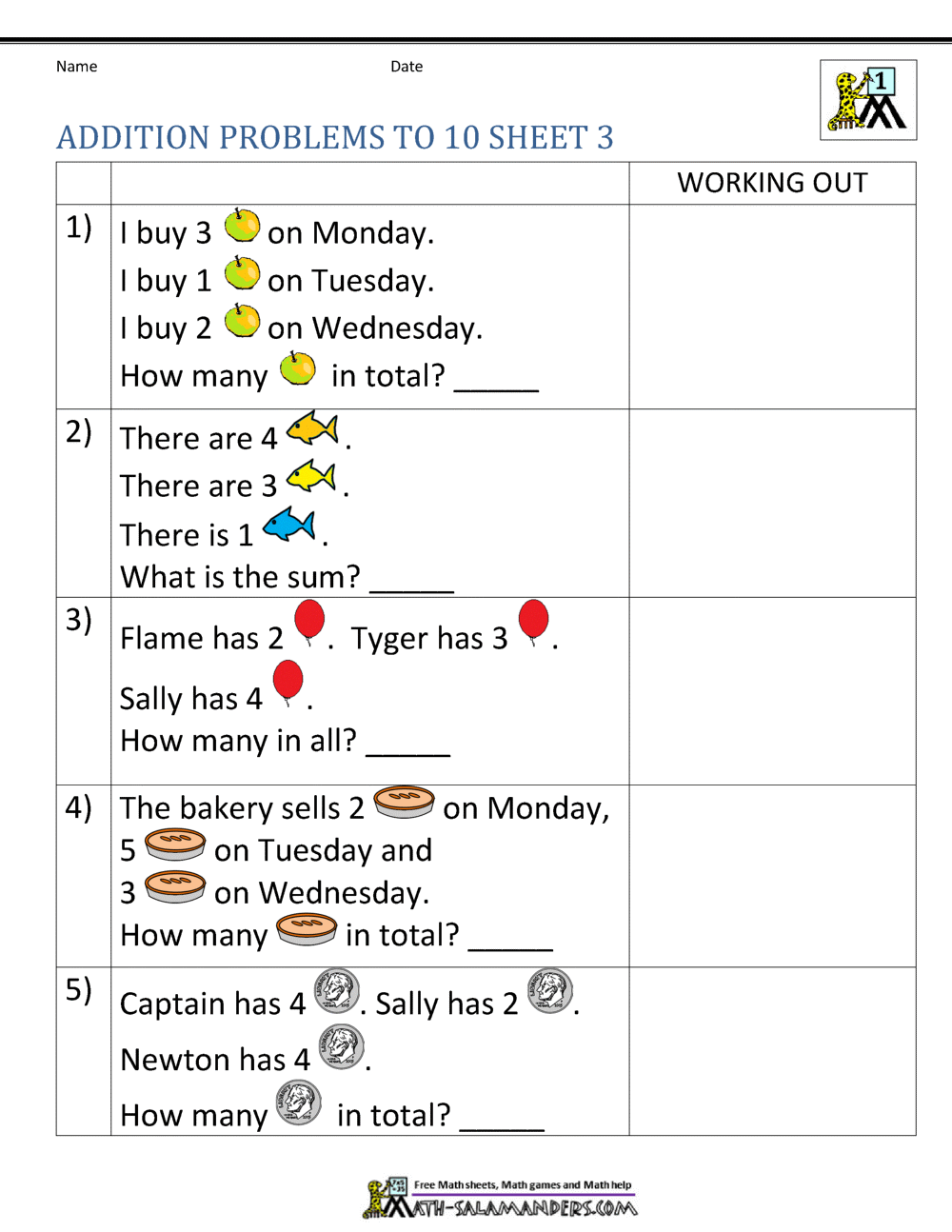  1st grade addition word problems