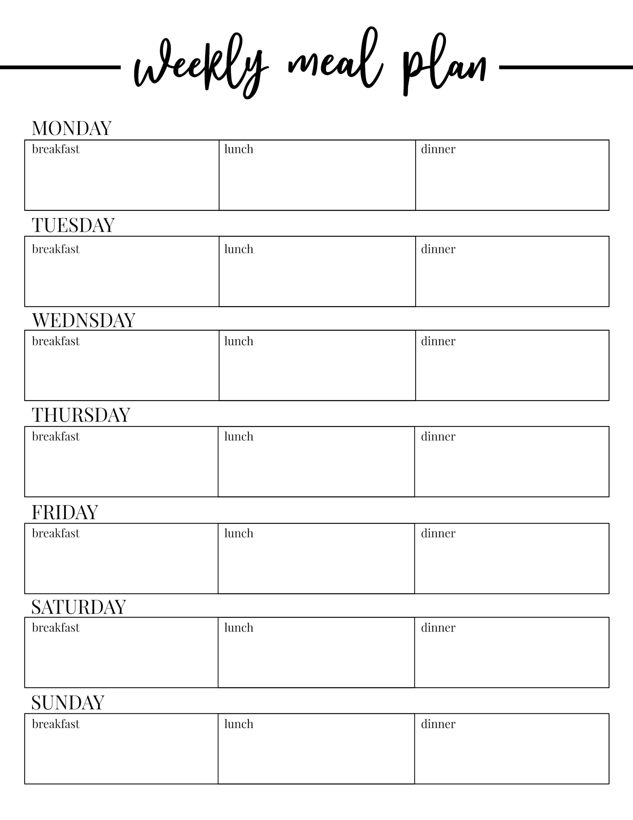 Printable Meal Planner Templates Printable Paper Crafts