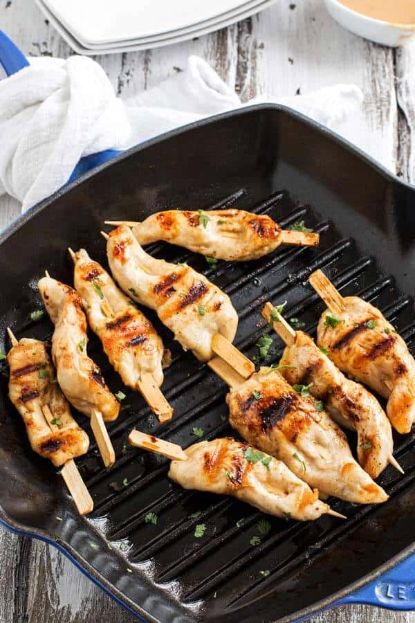 Brush the cooking grate clean. Thai Peanut Chicken Skewers Recipe {Satay Sauce}