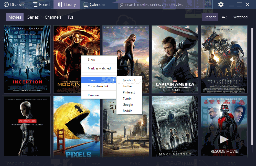 Stremio TV series, movies, and favorite channels can all be recorded