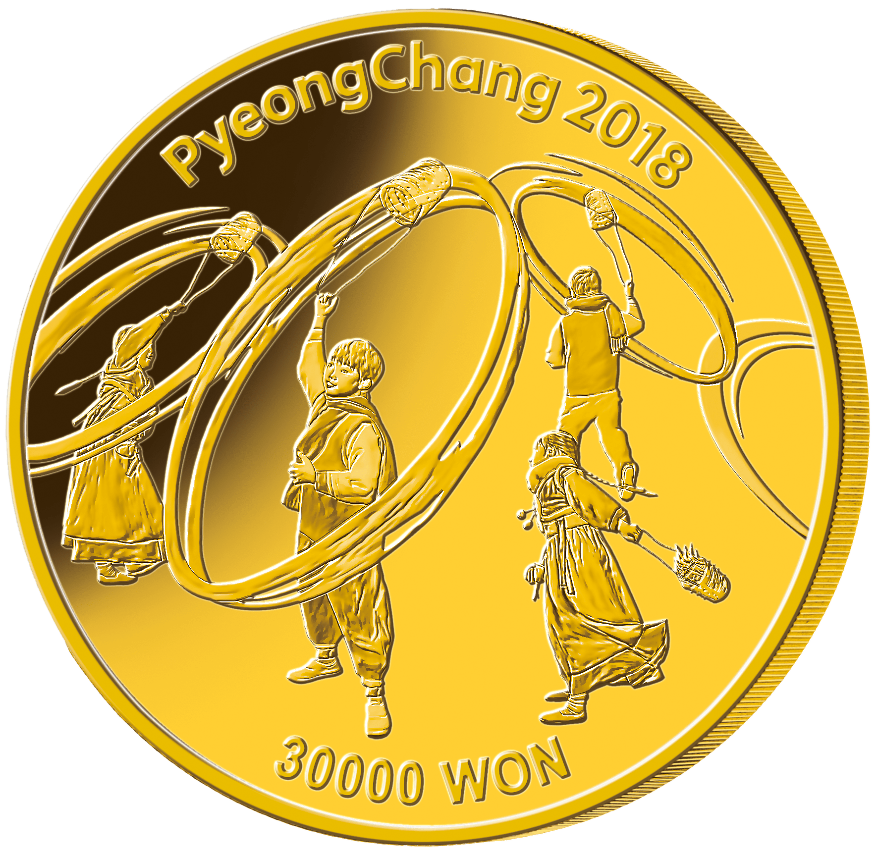 Die offiziellen Goldmünzen zu den Olympischen Spielen 2018 Startlieferung "EisArena Gangneung