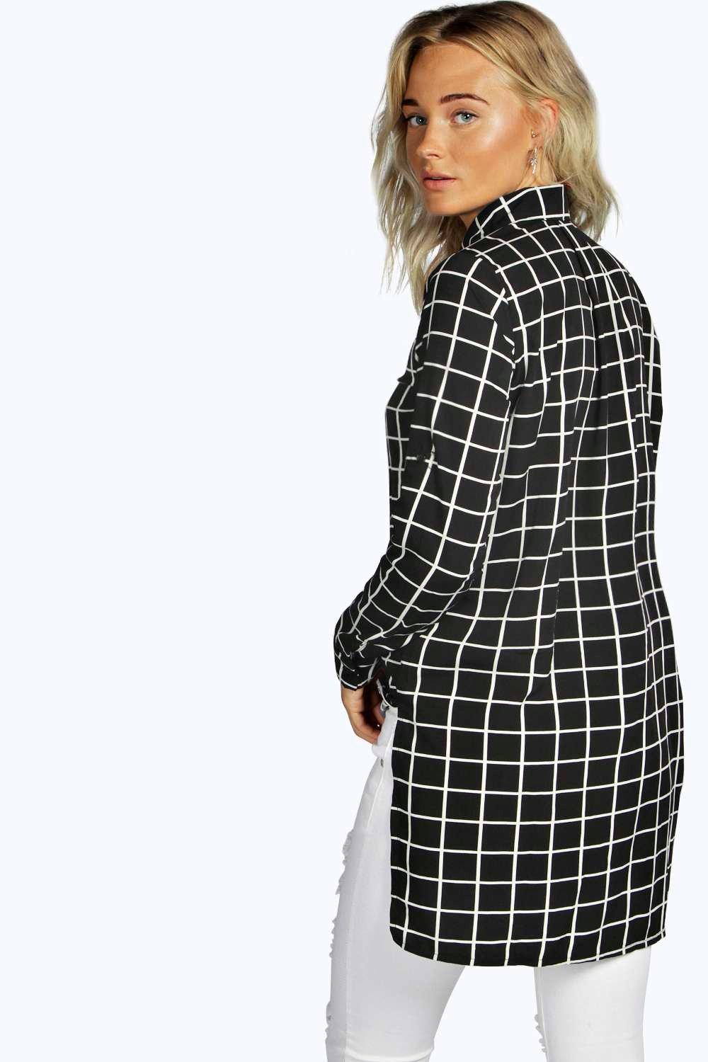Boohoo Womens Lily Grid Check Longline Shirt eBay