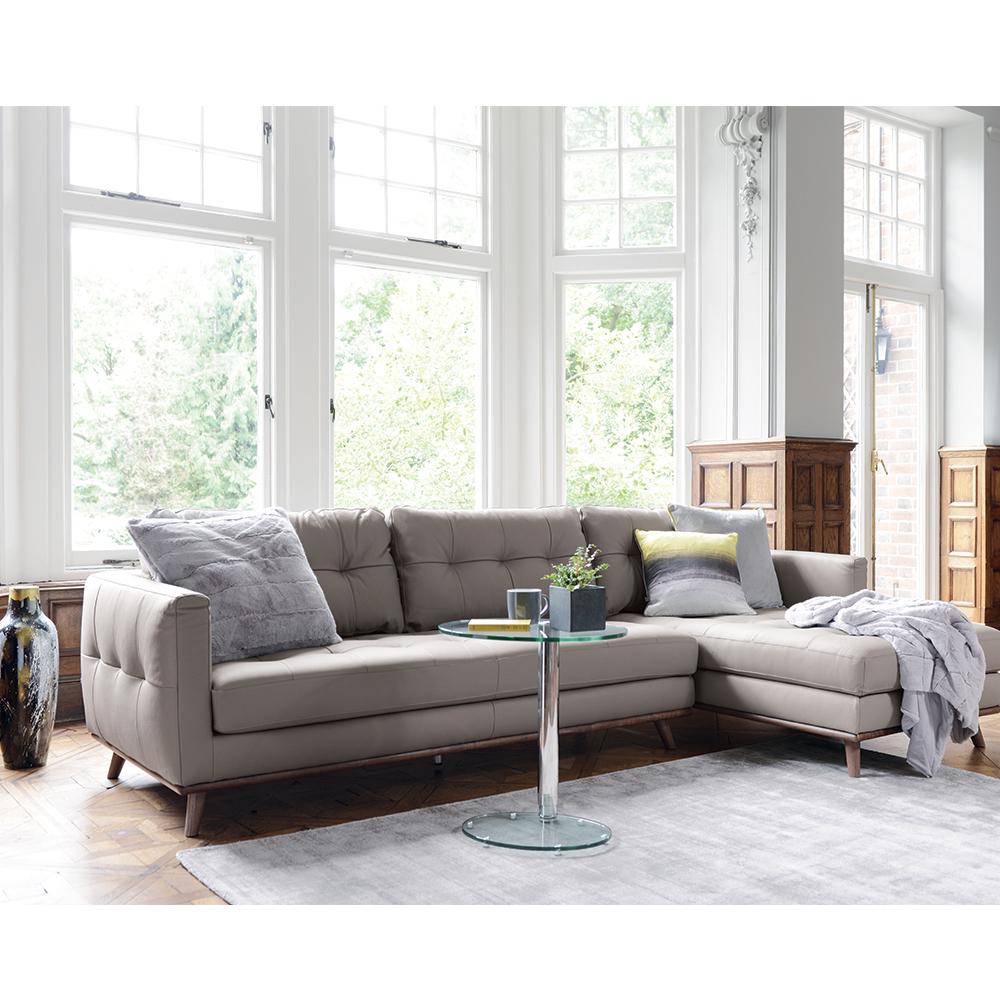 Marseille Leather Right Hand Corner Sofa Light Grey dwell