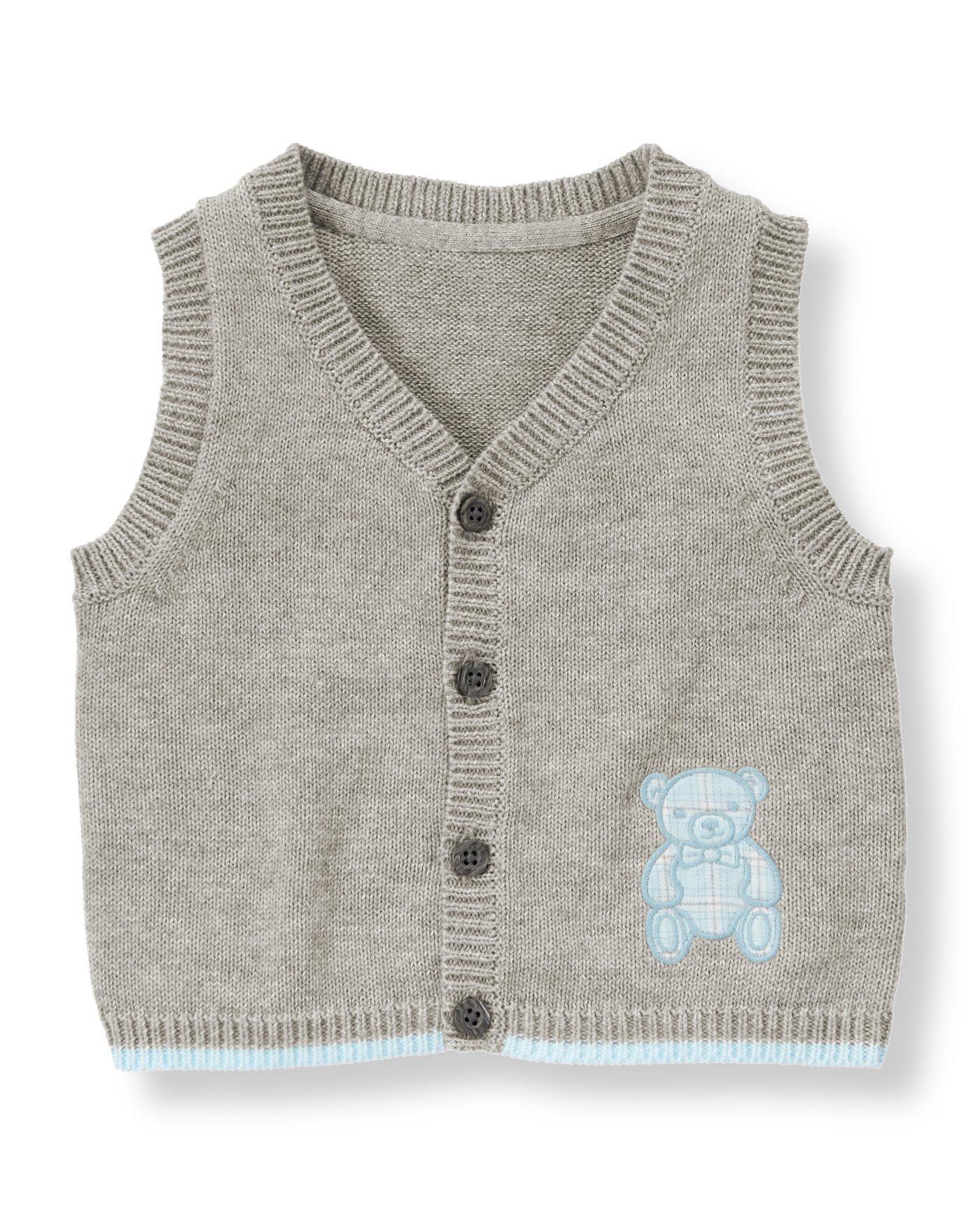 Baby Boy Heather Grey Teddy Bear Sweater Vest at JanieandJack
