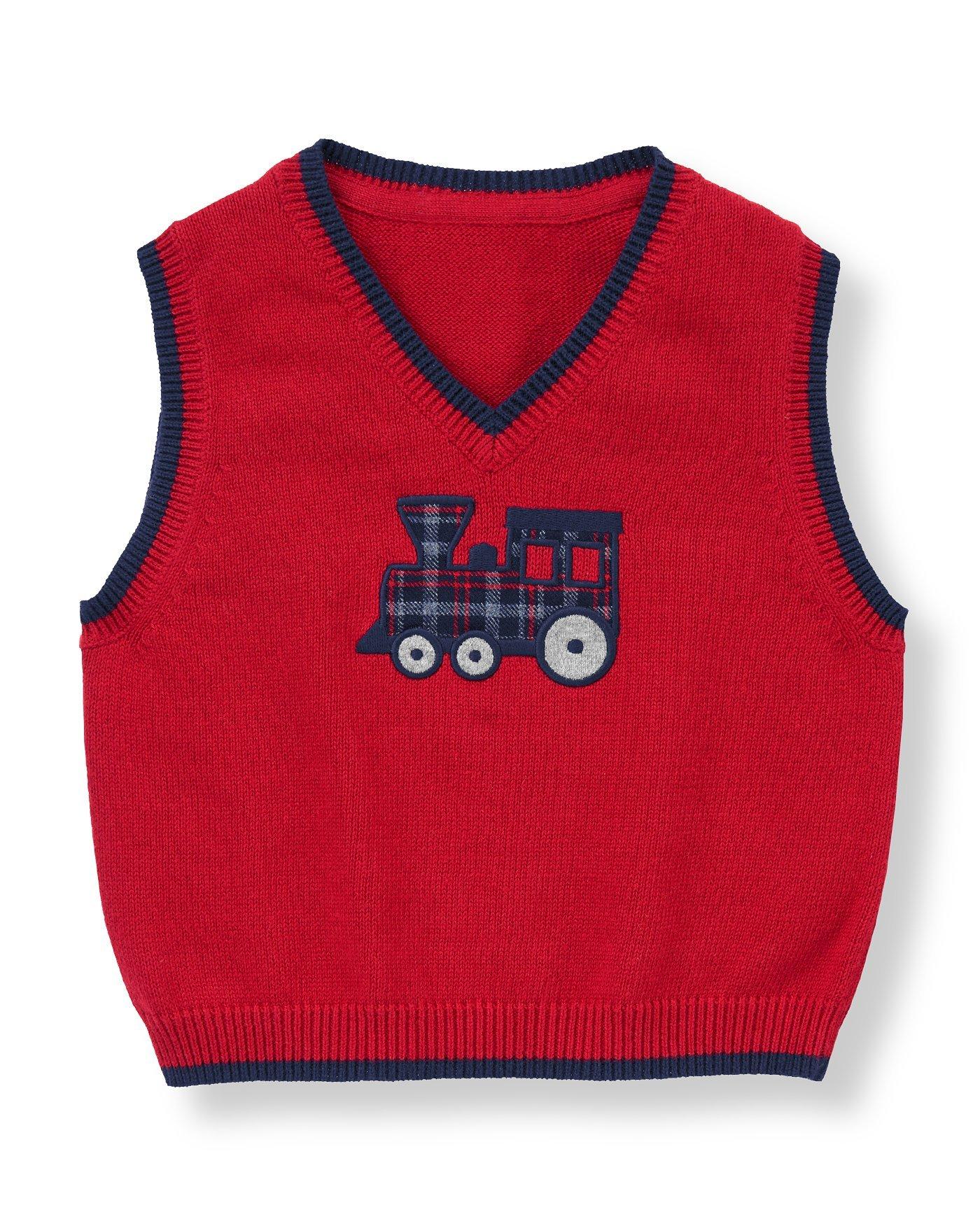 Baby Boy Holiday Red Vintage Train Sweater Vest at JanieandJack