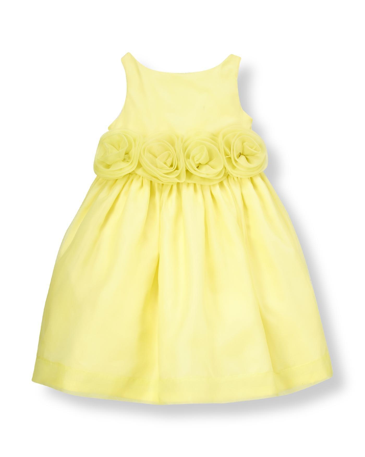 Citron Yellow Rosette Silk Organza Dress at JanieandJack