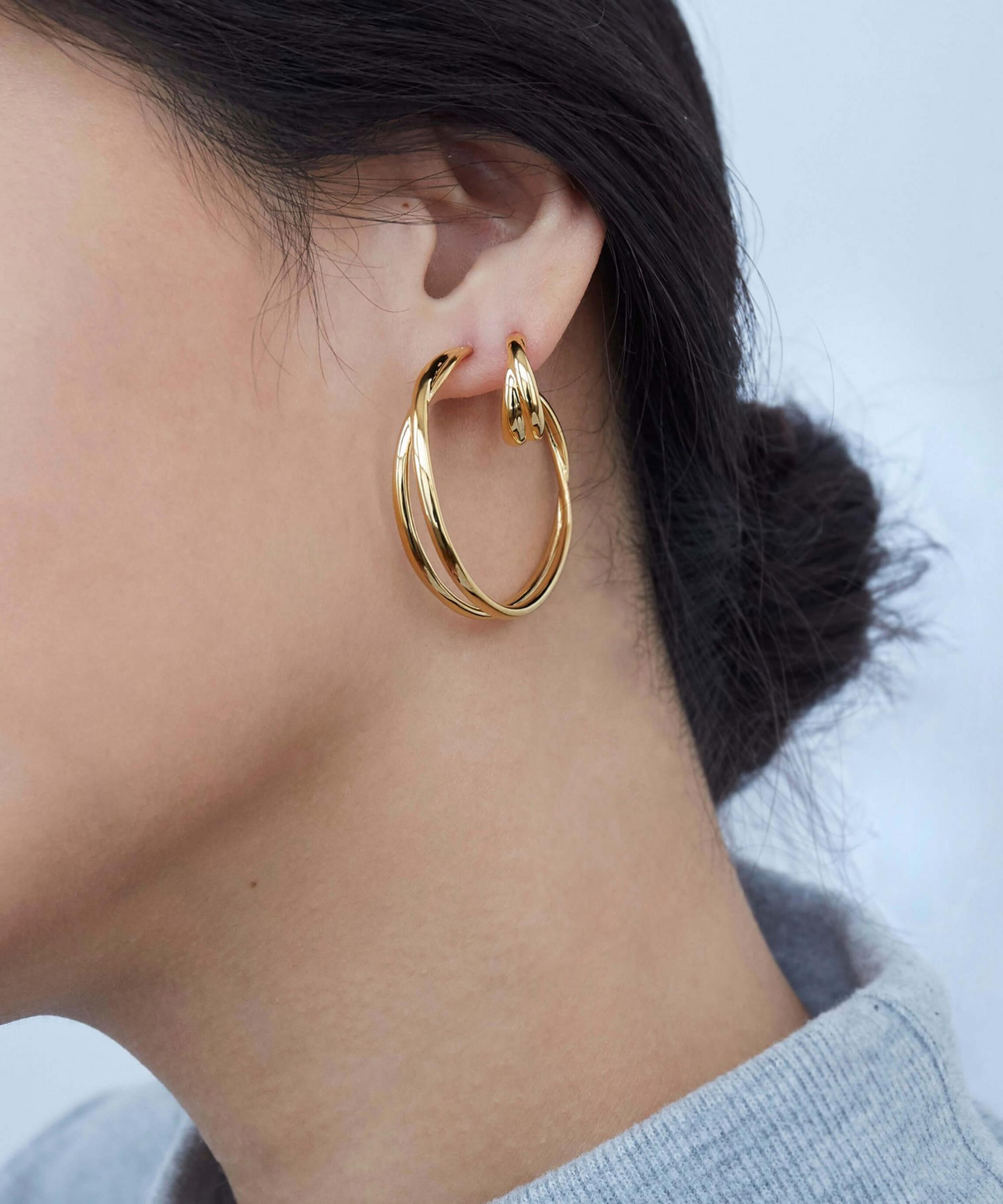 Gold Twist Medium Double Hoop Earrings Liberty London