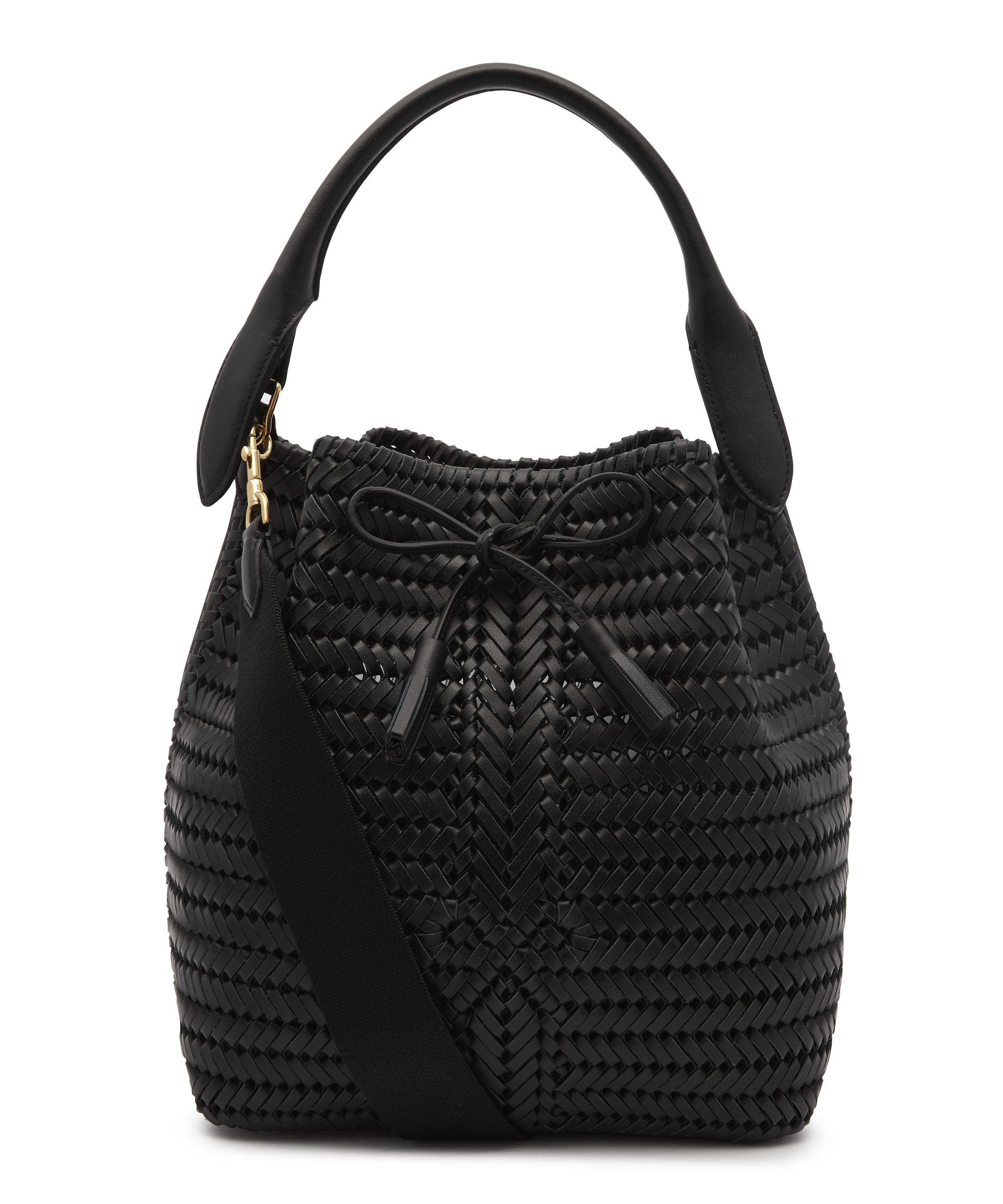 Anya Hindmarch Neeson Drawstring Woven Leather Bucket Bag In Black