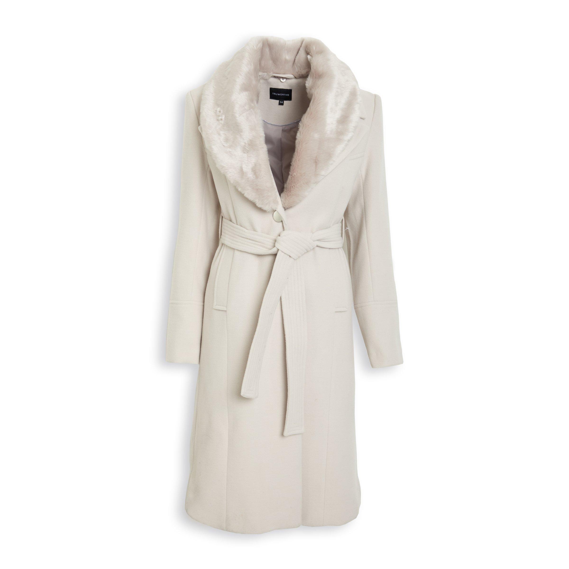 Buy Truworths Stone Fur Collar Coat Online Truworths