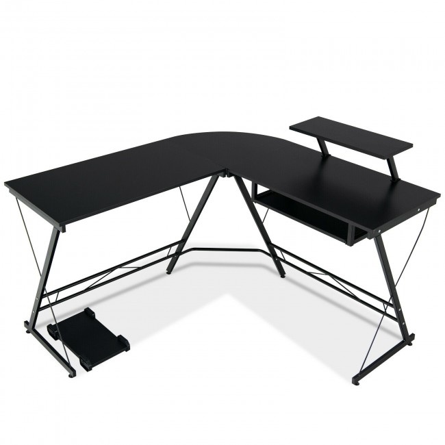 L Shaped Computer Desk Home Office Workstation With Movable Monitor Stand