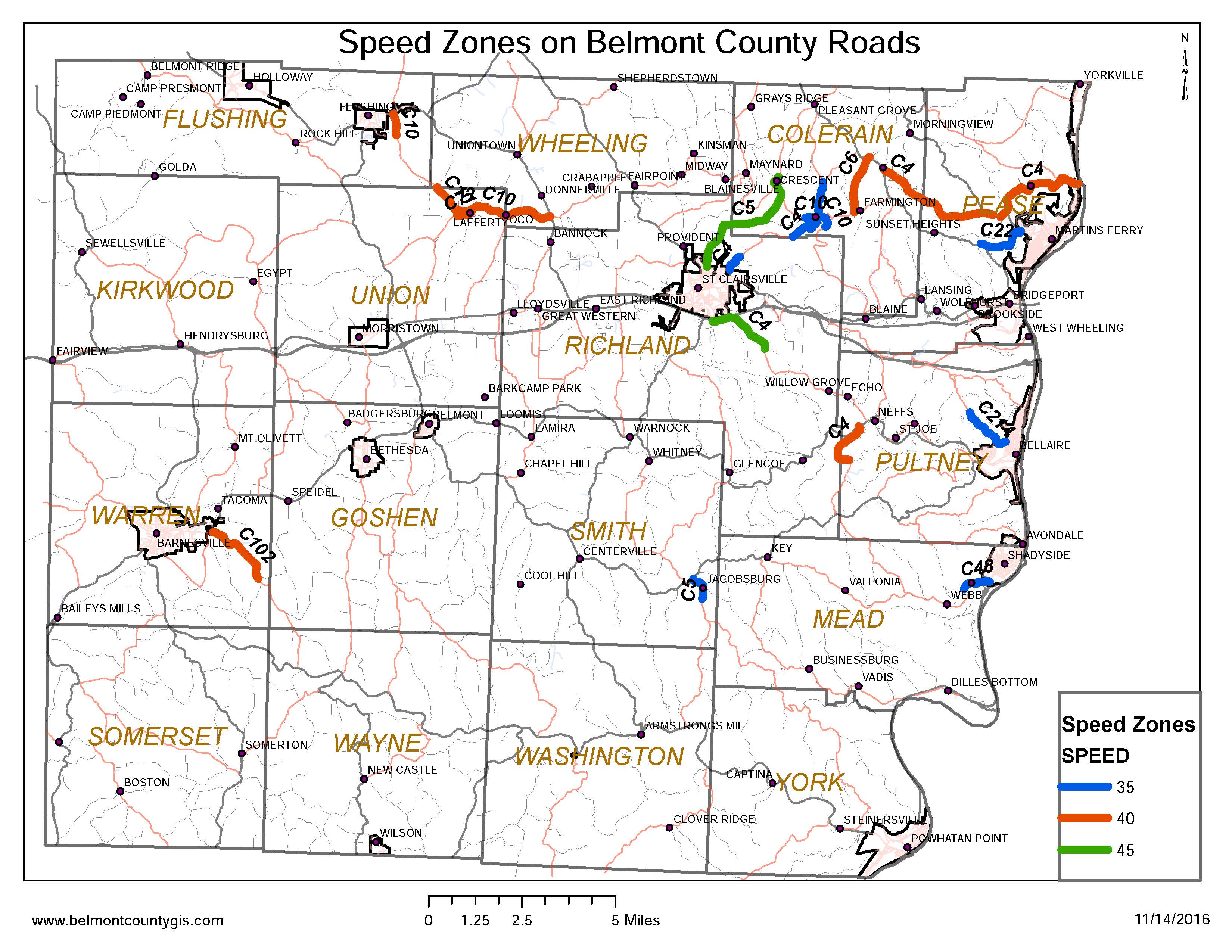 Belmont County, Ohio Towns and Townships