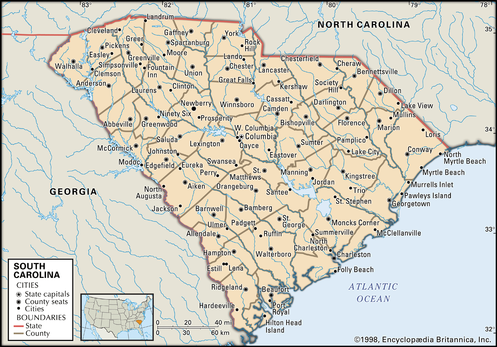 Printable South Carolina Maps State Outline, County, Cities