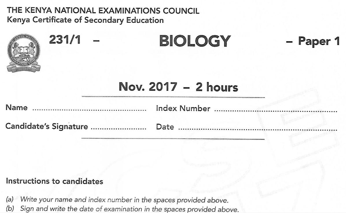 KCSE Biology Past Papers 2017 Edunonia