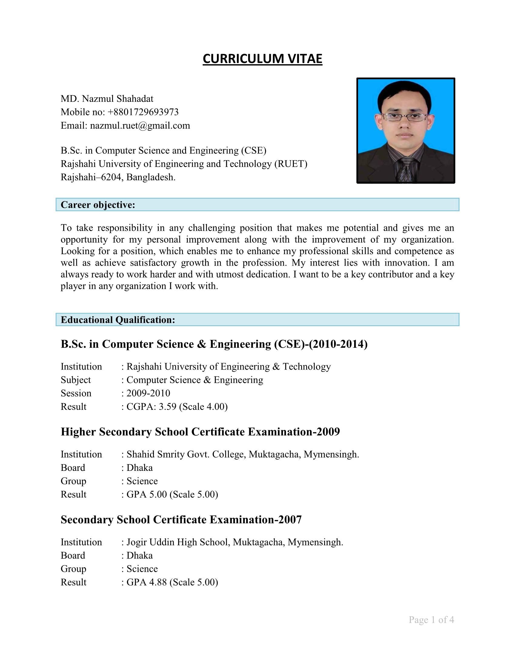 Best cv format for bangladeshi job seekers 2019. Cv For Bangladesh Bkmea Seip Sample Cv Format Facebook
