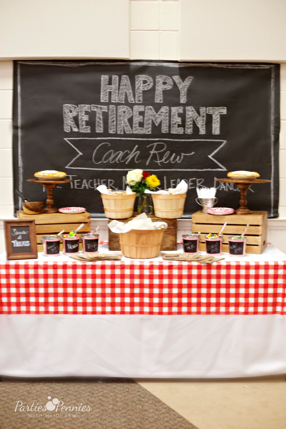 Starters, salads, meats, fish, salad dressings, bread, cheese and dessert. Retirement Party Dessert Table Novocom Top