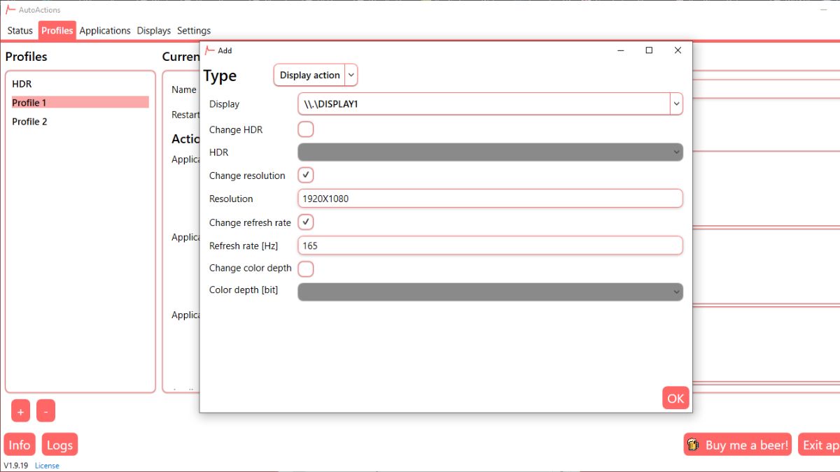 Display Action when application closes