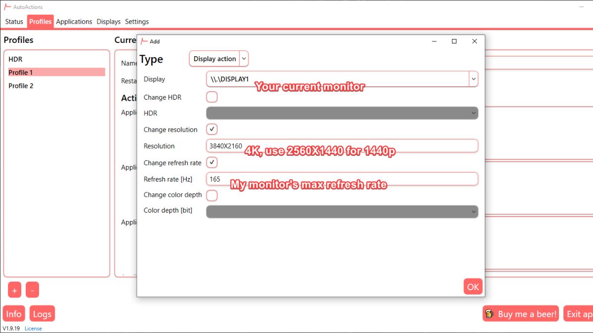 Display Actions in Auto Action