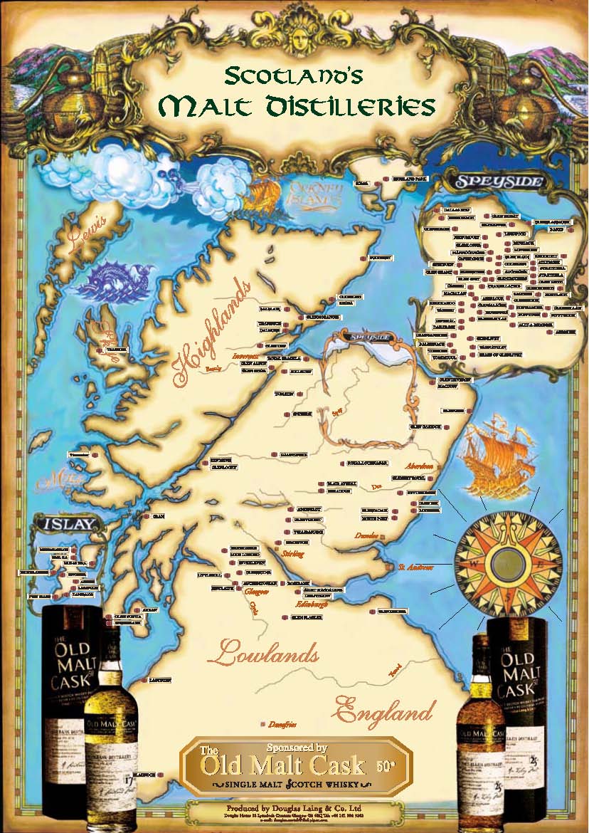 Whisky Map of Distilleries in Scotland (Malt.