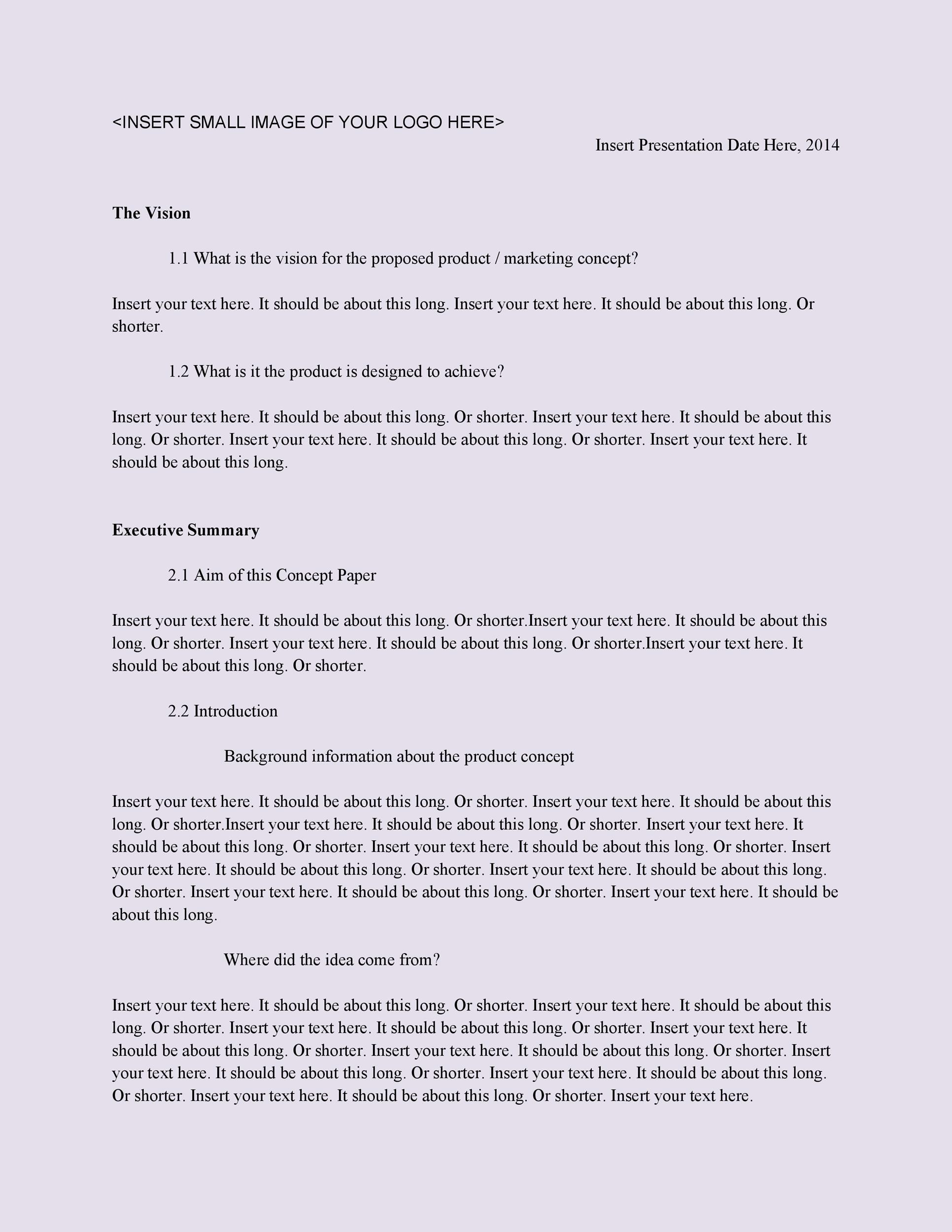 A business concept paper is a fairly brief document detailing the basic concept behind your business. Business Concept Paper Format : How To Write A Business ...