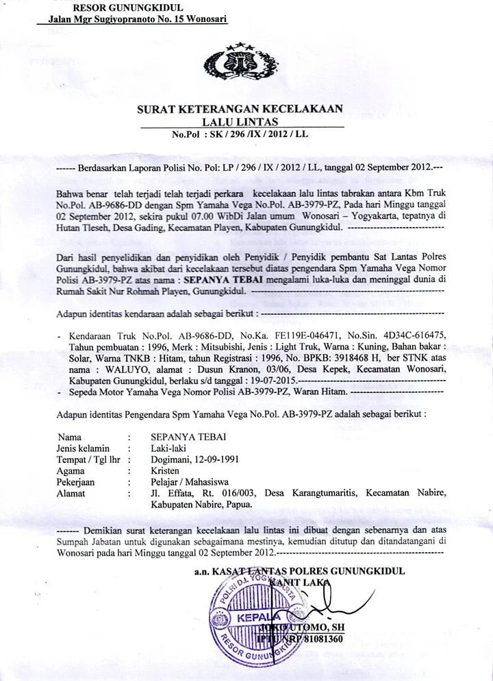 Surat Laporan Kepolisian . Surat Keterangan Kecelakaan - BlogOtive