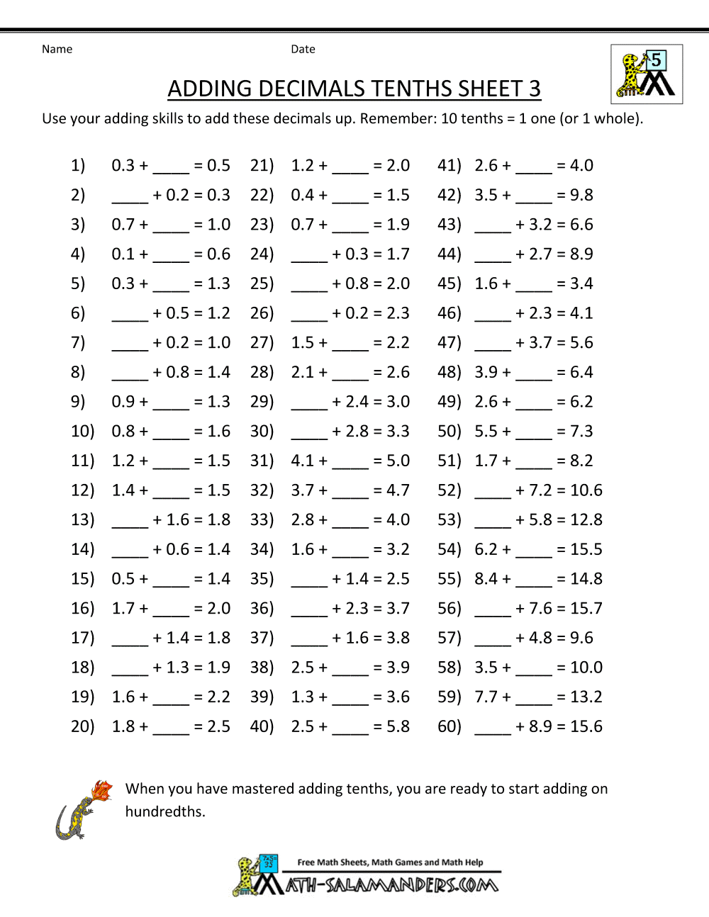Free 5th Grade Math Worksheets Homeschool Math