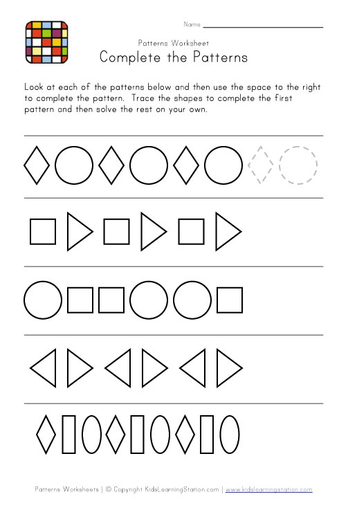 Browse printable kindergarten shape pattern worksheets. craftsactvities and worksheets for preschooltoddler and kindergarten