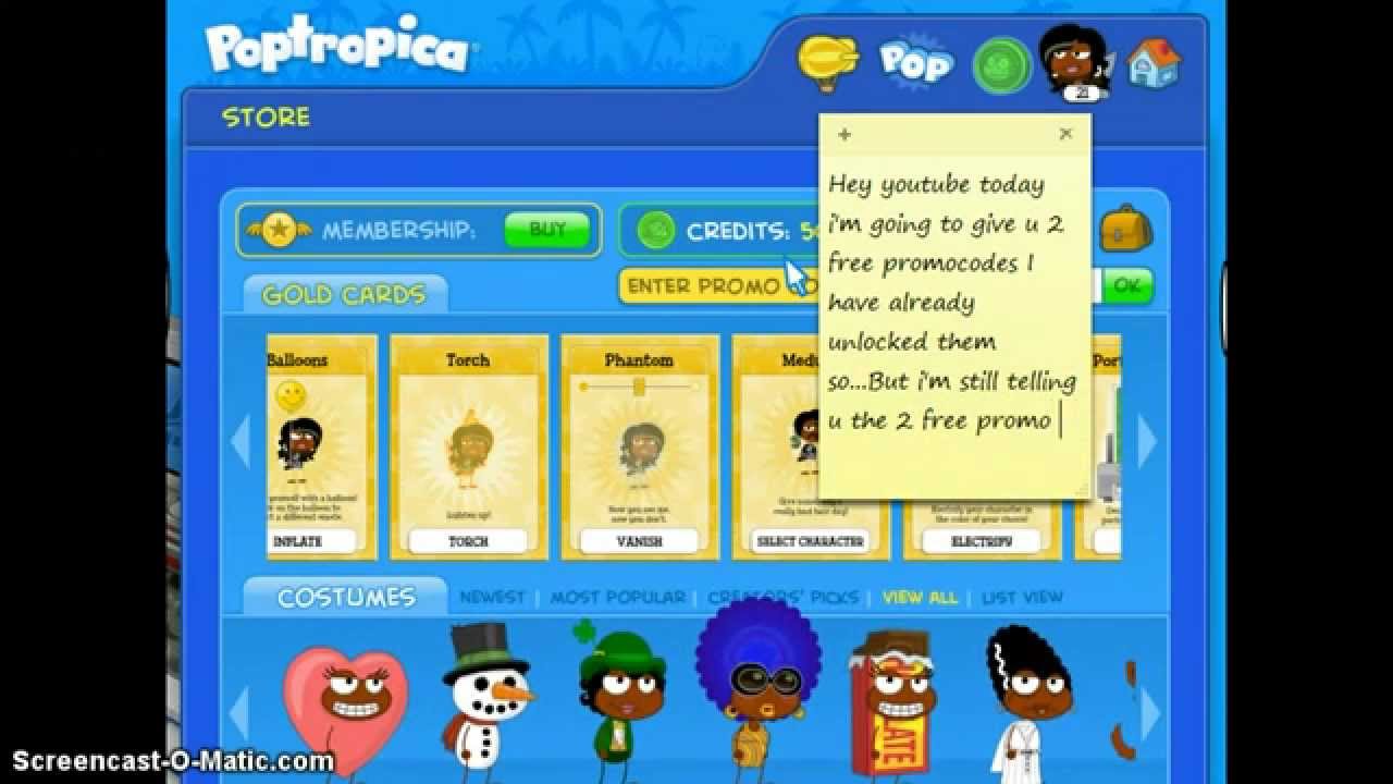 Poptropica 2 free promo codes YouTube