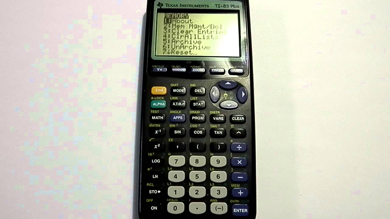 Clearing the memory on TI 83 and TI 84 Calculators YouTube