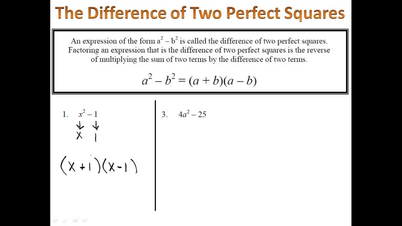 Factoring Differences of Perfect Squares YouTube