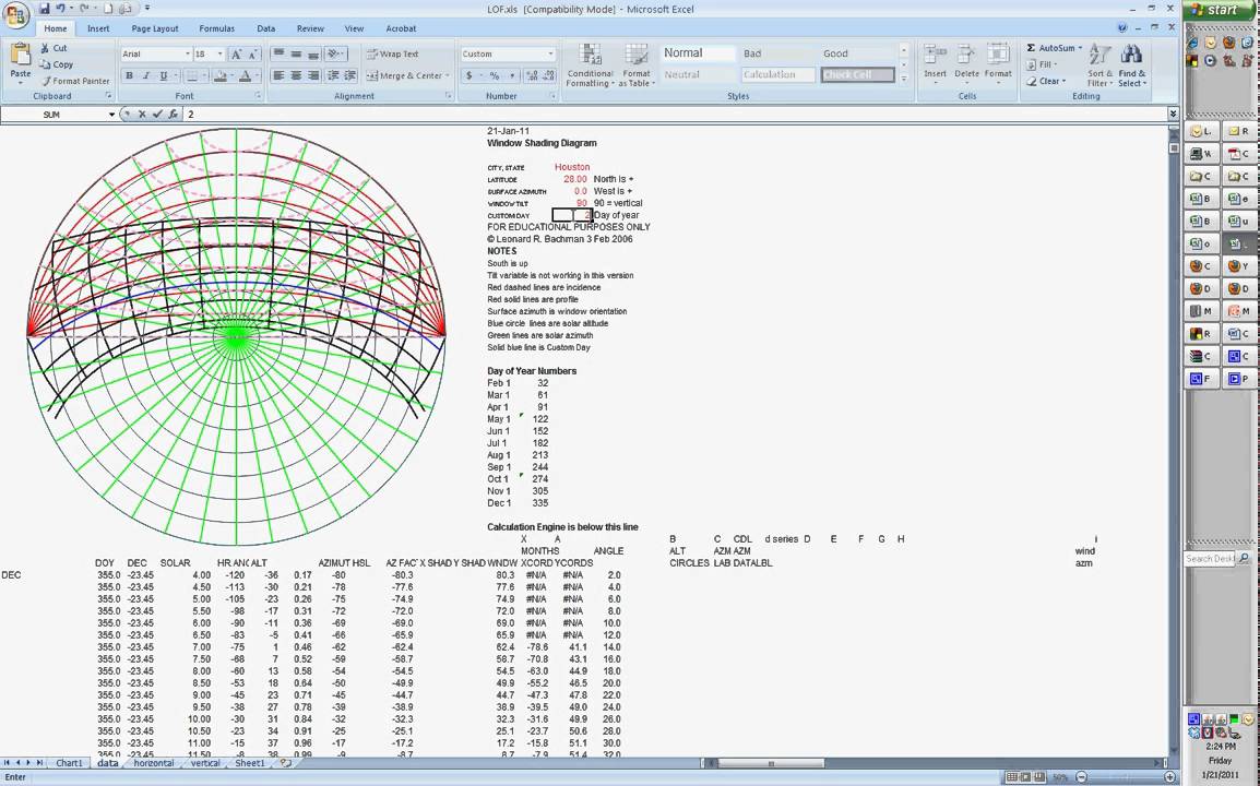 demonstration video for sun angle spreadsheet LOF.avi YouTube