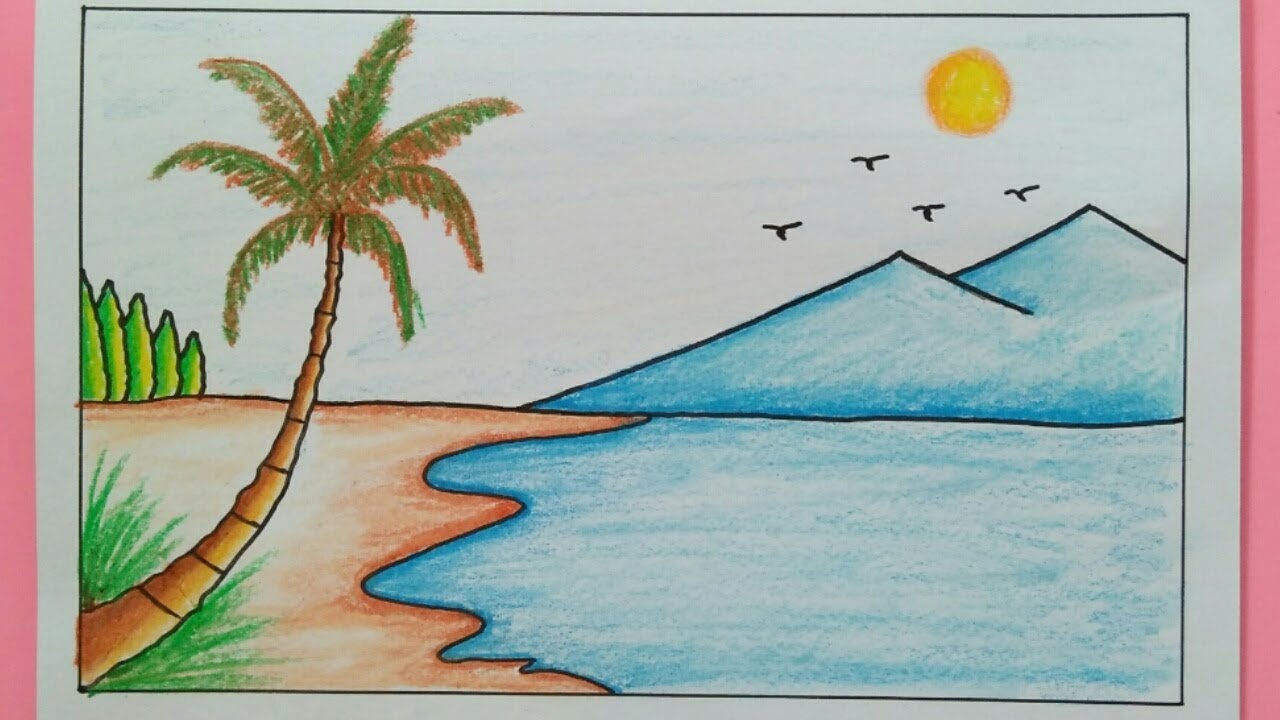 Cara Menggambar Pemandangan Pantai Super Mudah Untuk Anak Anak - Gradasi Warna Oil Pastel By Mari Belajar Menggambar 720_X_1280_jpg