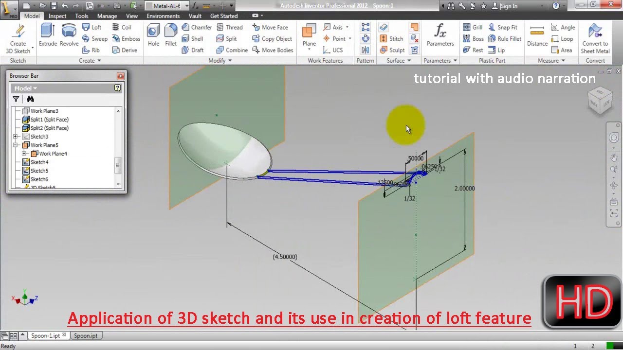 Application of 3D sketch with loft feature (Video Tutorial