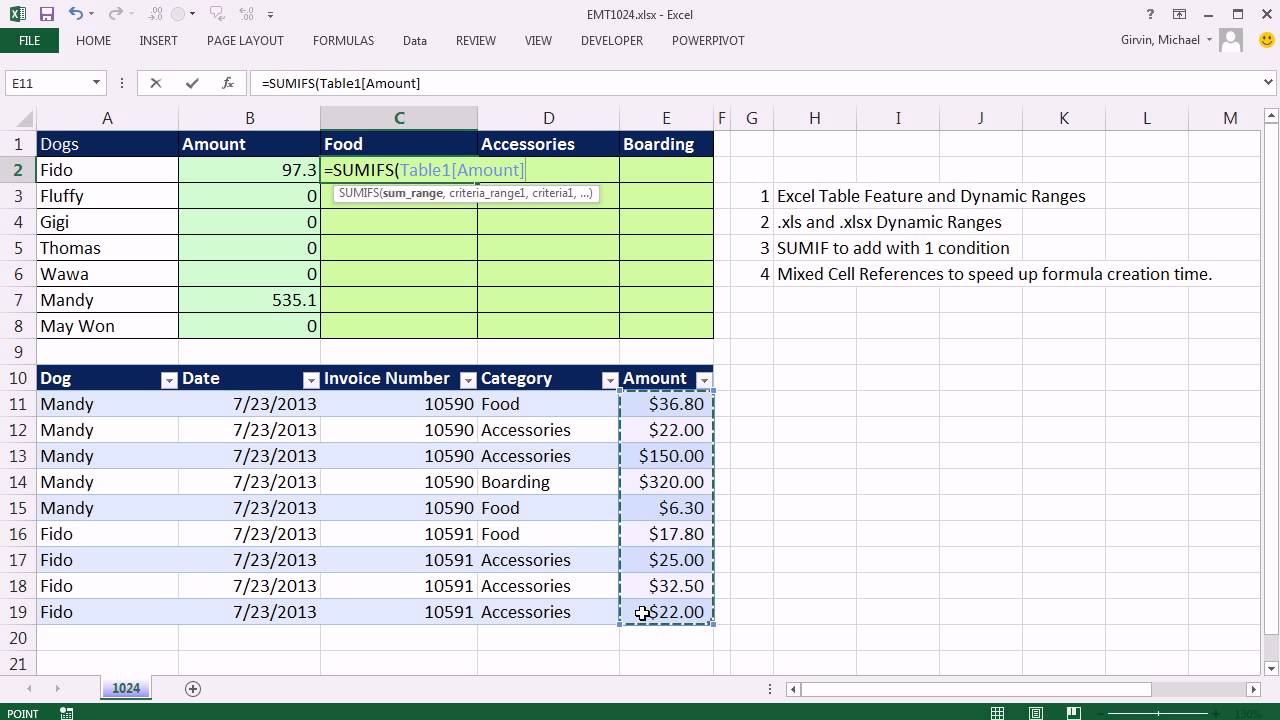 Excel Magic Trick 1024 SUMIF & SUMIFS function & Mixed Cell References